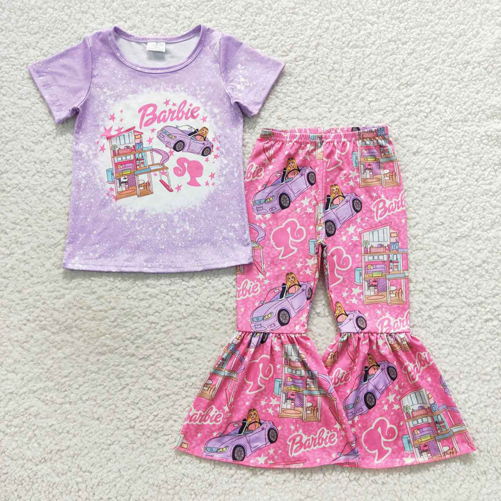Sibling Baby Girls Doll Short Sleeve Shirts Bell-Bottom Pants Clothes Sets