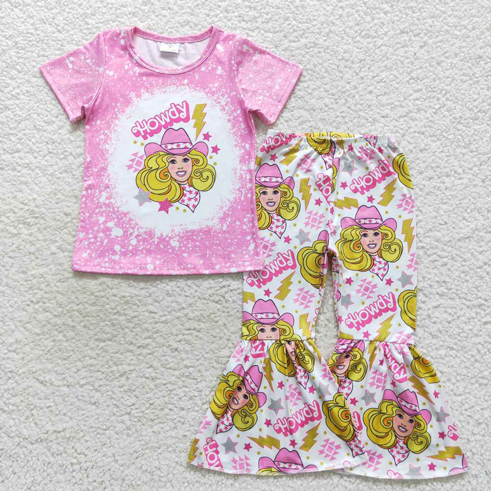 Sibling Baby Girls Doll Short Sleeve Shirts Bell-Bottom Pants Clothes Sets