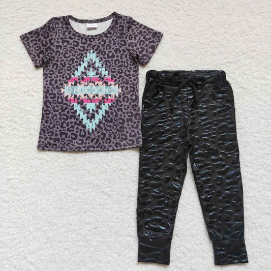 Baby Girls Aztec Shirt Pleather Leopard Legging Clothes Sets