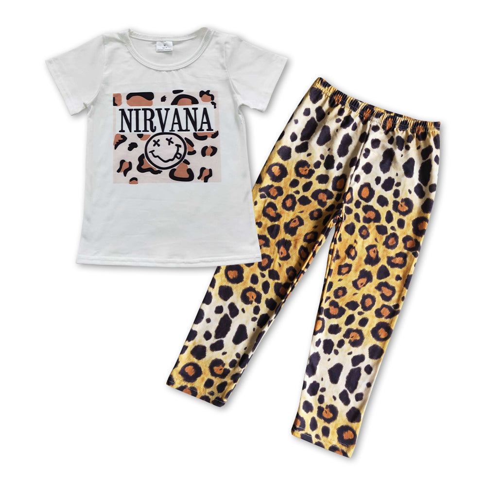 Baby Girls White Smile Top Leopard Legging Clothing Sets