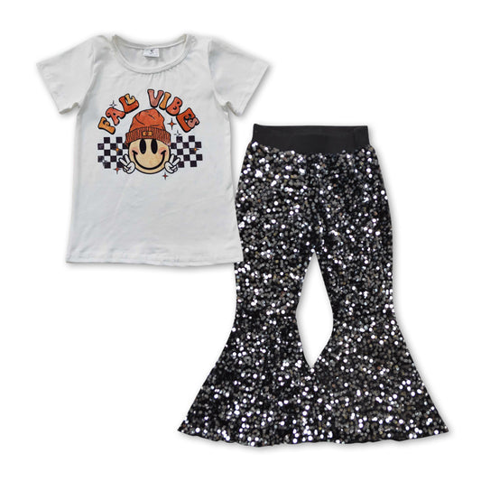 Baby Girls Fall White Top Black Sequin Bell Pants clothes sets