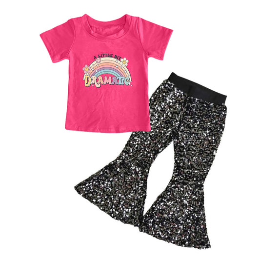 Baby Girls Dramatic Shirt Sequin Black Bell Bottom Pants clothes preorder