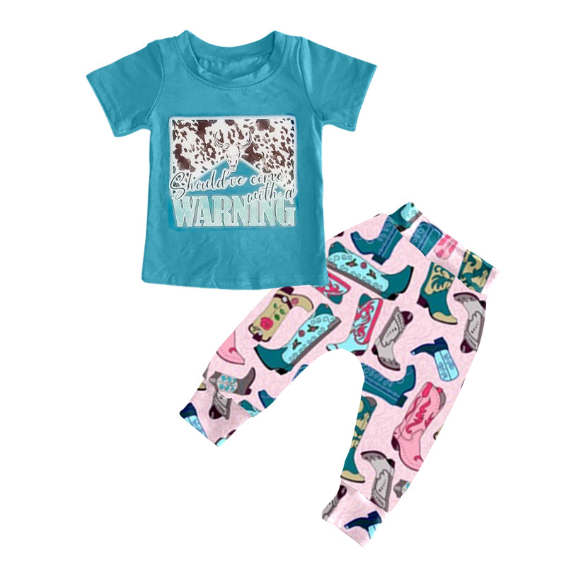 Baby Girls Blue Cow Top Pink Boots Pants Clothing Sets preorder