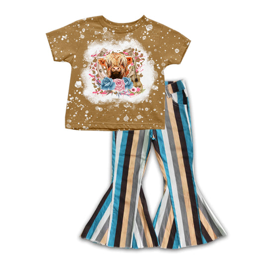 Baby Girls Highland Cow Shirts Stripes Bell Denim Pants clothes preorder