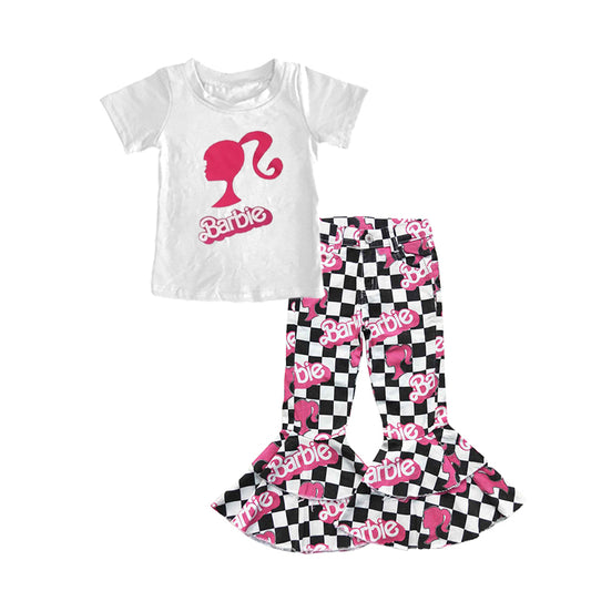 Baby Girls White Doll Shirts Checkered Bell Denim Pants clothes preorder