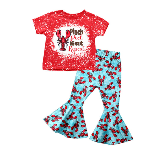 Baby Girls Short Sleeve Crayfish Shirt Bell Pants Clothes Sets preorder