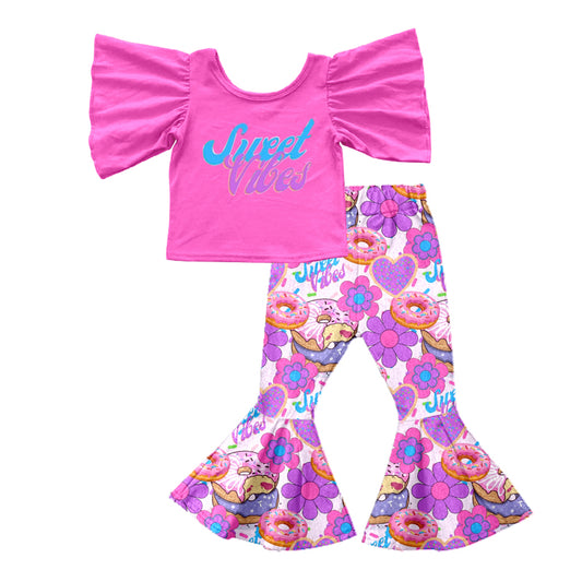 Baby Girls Sweet Donuts Tee Shirts Bell Pants Clothes Sets preorder