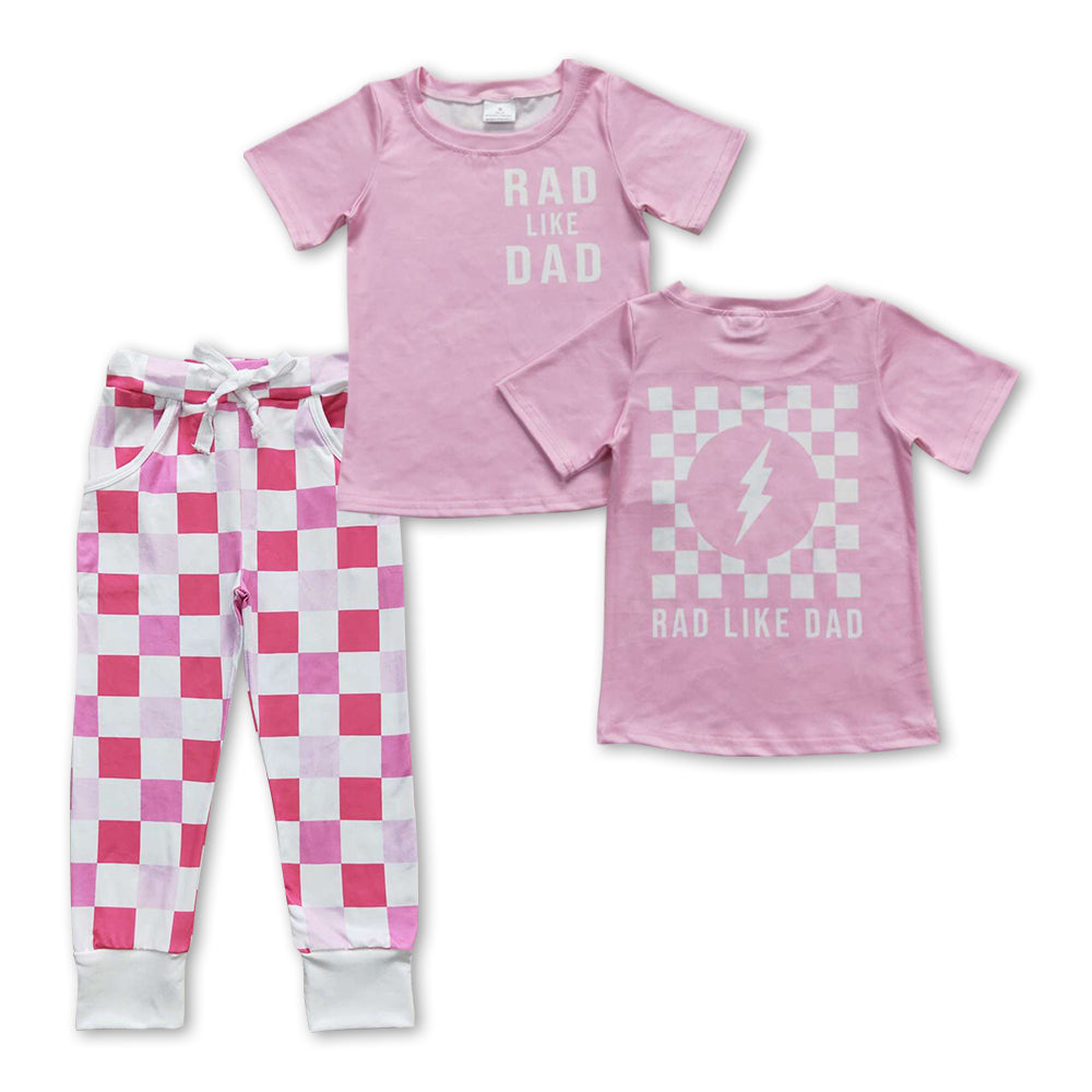 Girls Rad Like Dad Shirt Black Pink Checkered Pants Clothes Sets