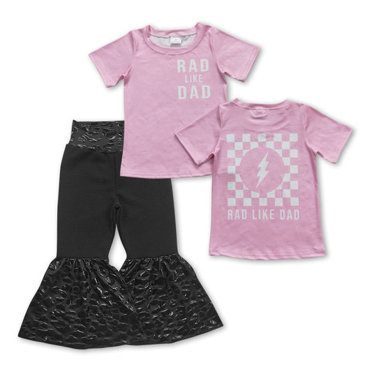 Girls Rad Like Dad Shirt Black Leopard Bell Pants Clothes Sets