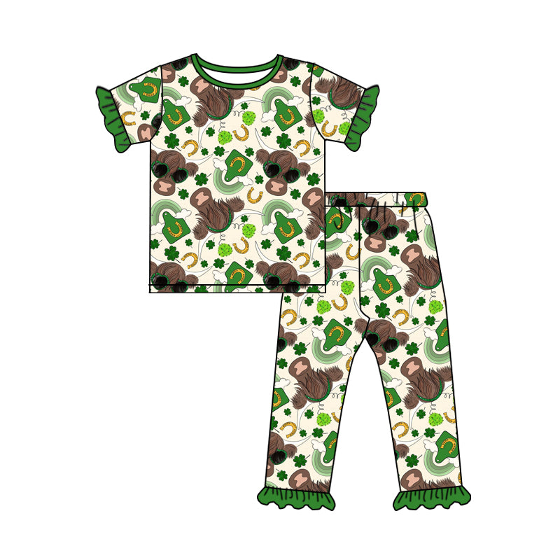 Baby Girls St Patrick Highland Cow Shirt Pants Pajamas Clothing Sets preorder