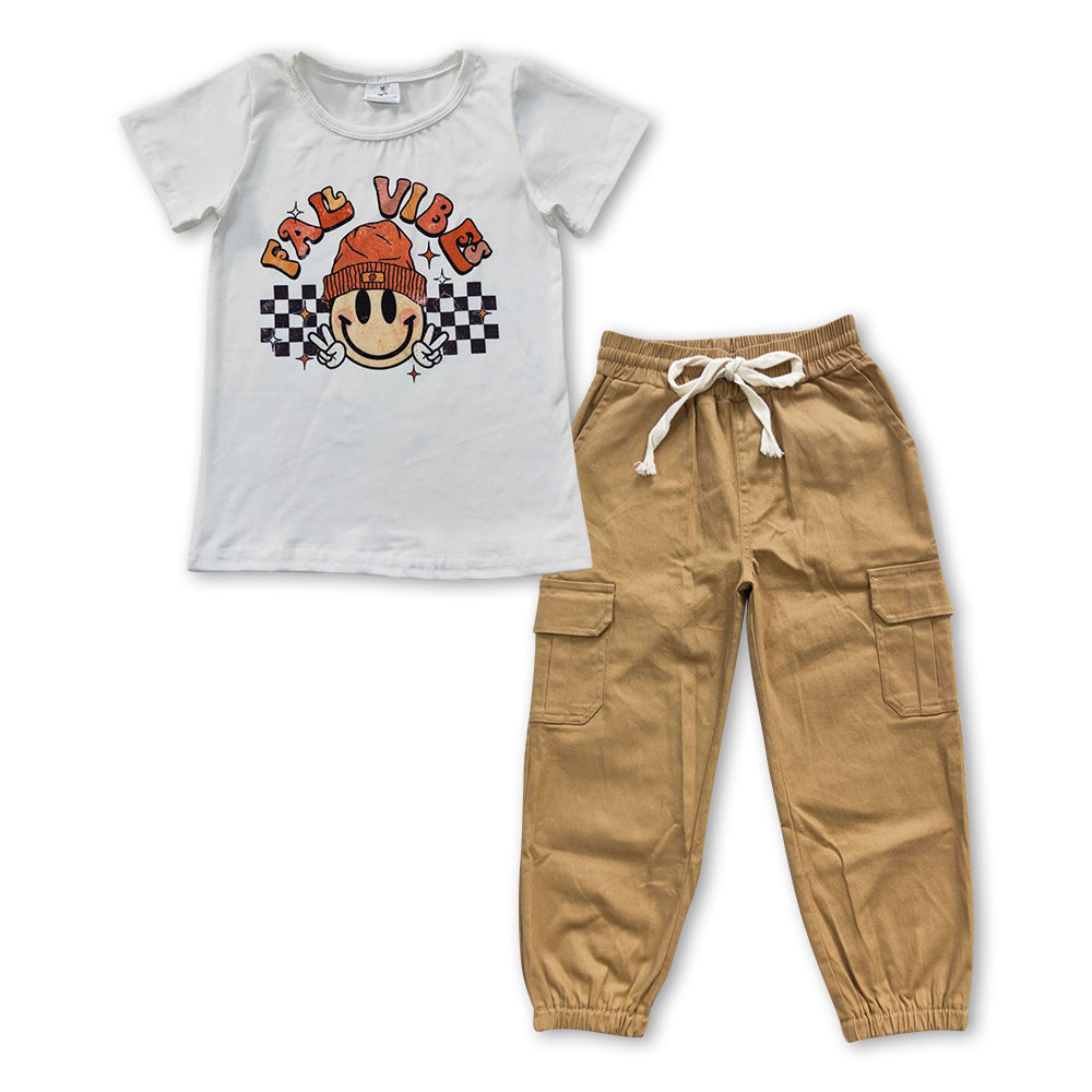 Baby Boys Fall Short Sleeve Tee Top Cago Pockets Pants Clothes Sets