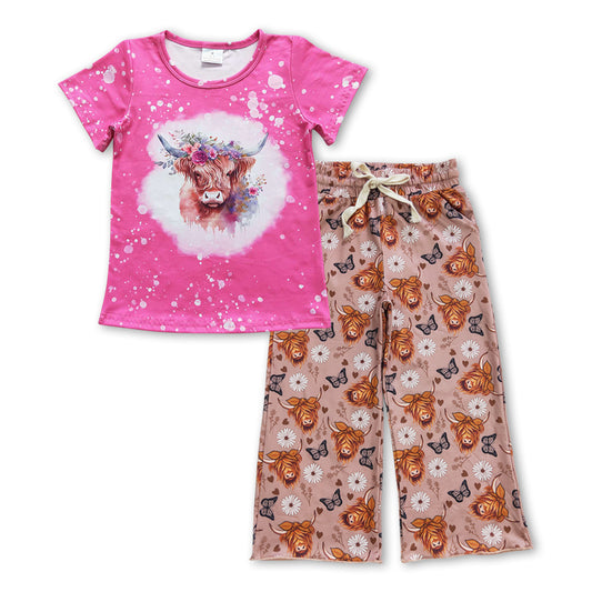 Baby Girls Highland Cow Shirts Western Pants Clothes Sets