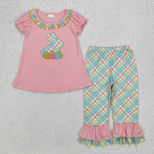 Baby Girls Easter Pink Rabbit Flowers Tunic Ruffle Pants Clothing Sets