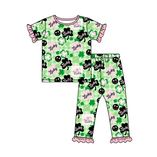 Baby Girls Short Sleeve St Patrick Day Tee Top Pants Pajamas Clothes Sets preorder