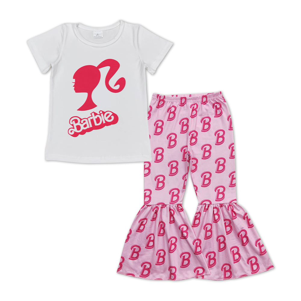 Baby Girls White Doll Bar Short Sleeve Top B Bell Pants Clothing Sets