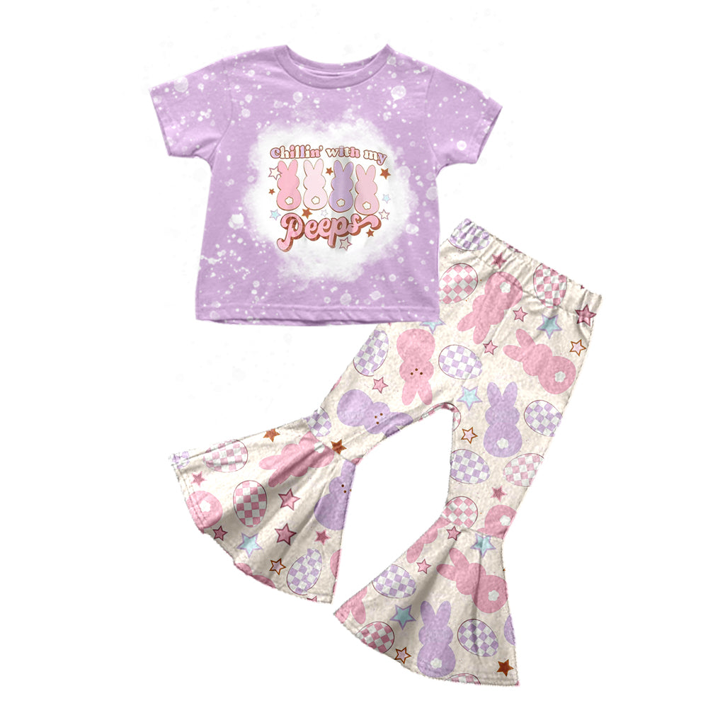 Baby Girls Lavender Rabbits Friends Easter Shirt Top Bell Pants Clothes Sets preorder