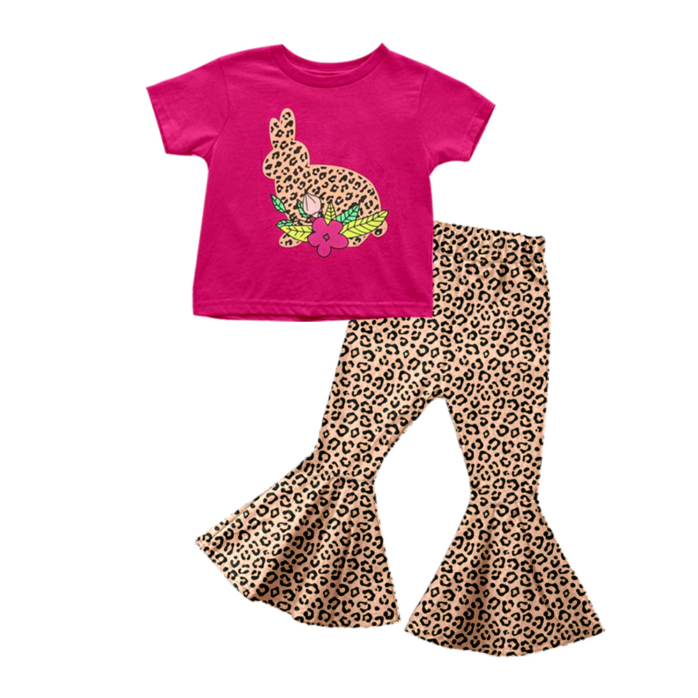 Baby Girls Easter Leopard Rabbit Top Bell Bottom Pants Clothes Sets preorder