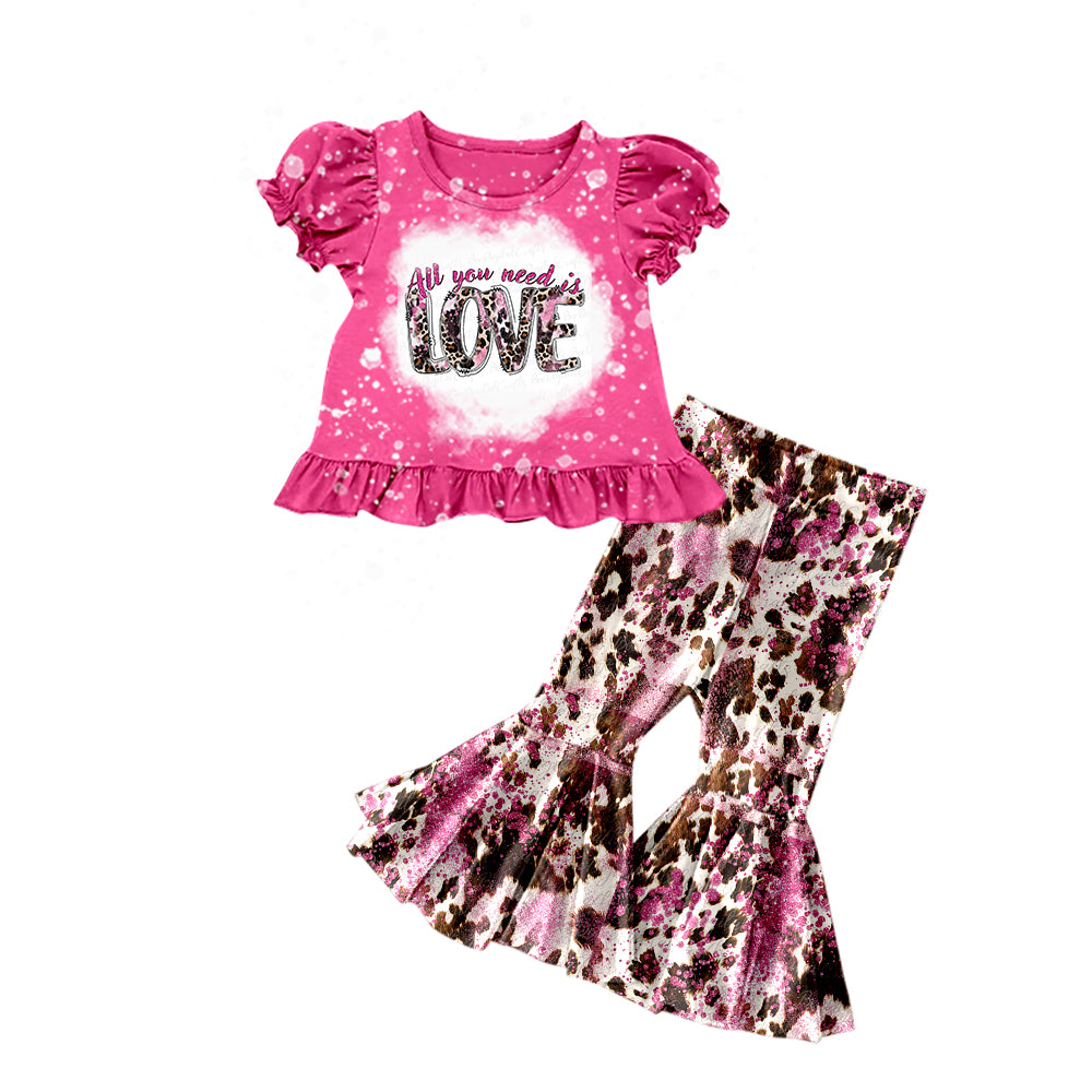 Baby Girls Pink Love Top Cowhide Bell Pants Clothing Sets preorder