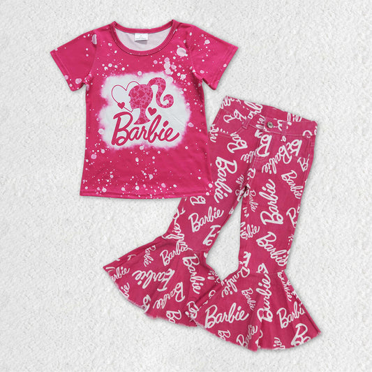 Baby Girls Doll Pink Shirts Denim Flare Bell Pants Clothes Sets