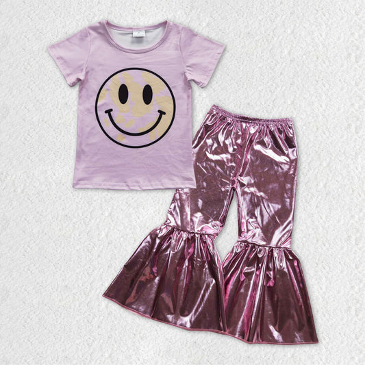 Pink Smile Baby Girls Tee Shirts Tops Sparkle Bell Pants Clothes Sets