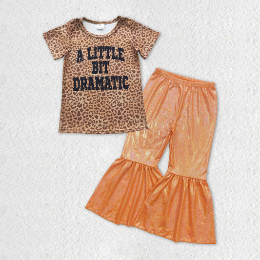 Damatic Baby Girls Tee Shirts Tops Orange Sparkle Bell Pants Clothes Sets