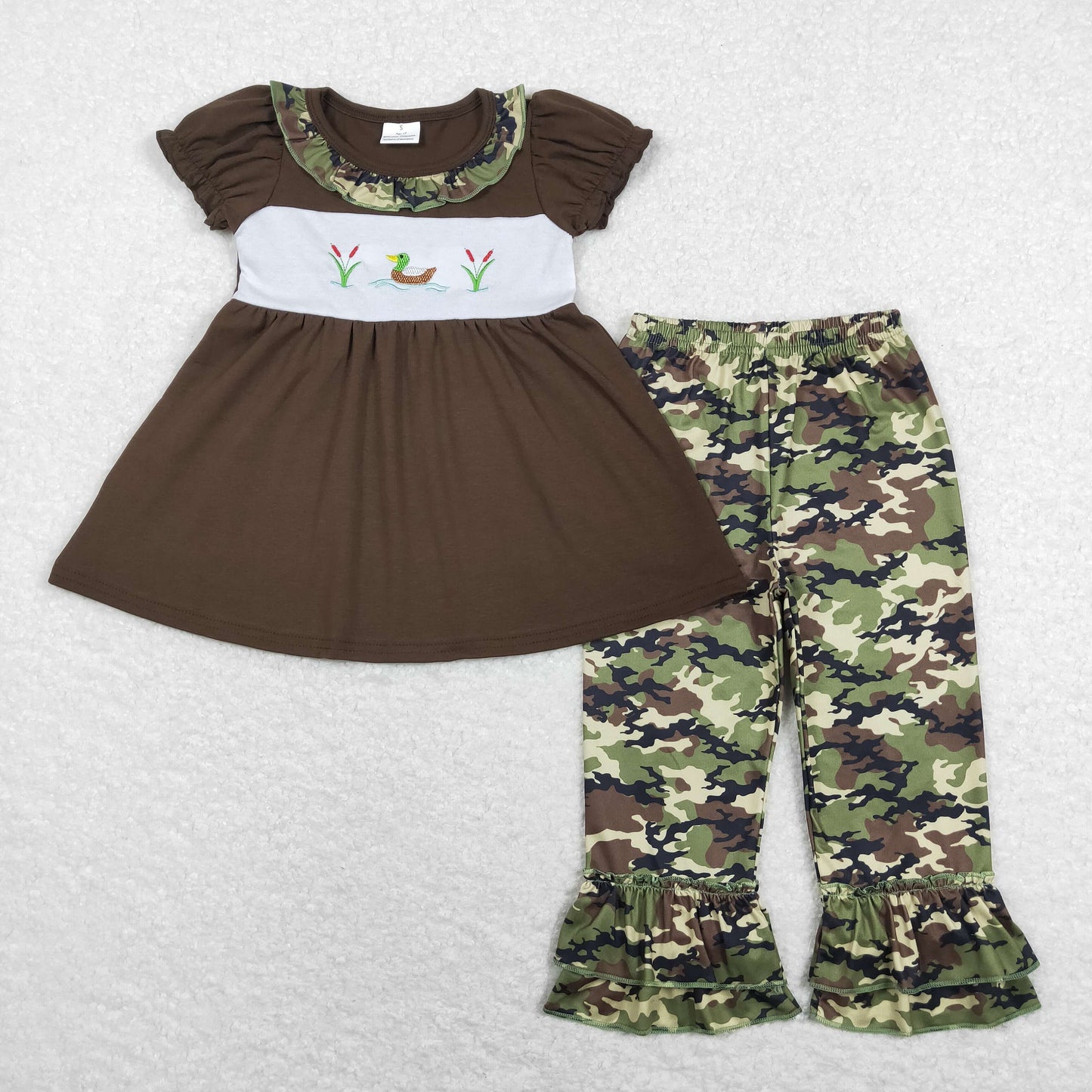 Sibling Baby Girls Embroidery Ducks Tunic Ruffle Pants Hunting Clothes Sets Pant Rompers