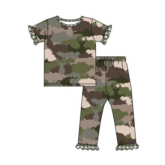 Baby Girls Deer Hunting Camo Top Ruffle Pants Pajamas Clothes Sets preorder