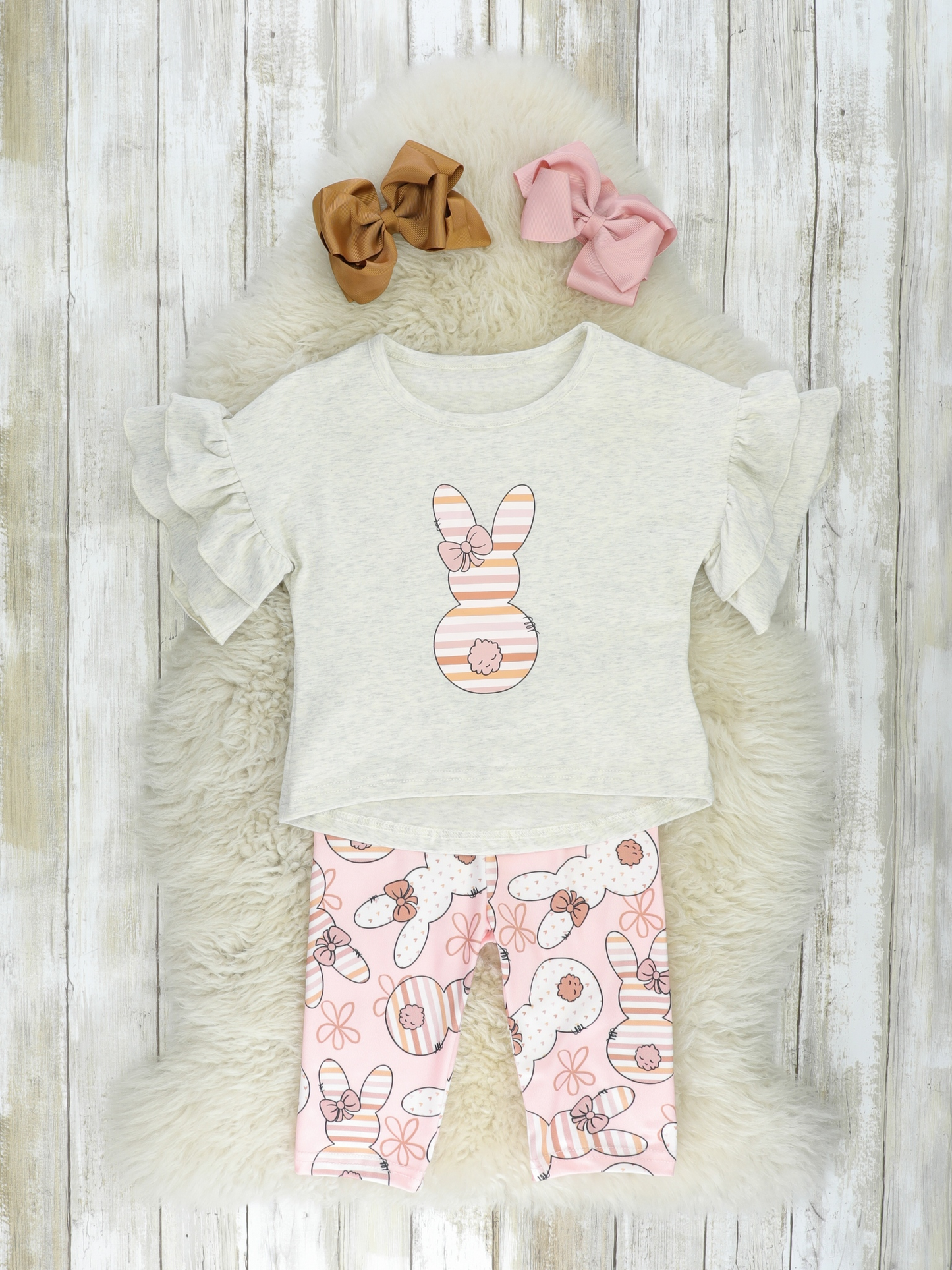 Baby Girls Grey Easter Rabbits Shirt Top Legging Clothing Sets preorder