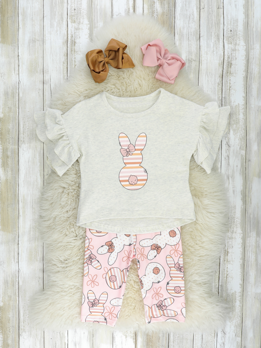 Baby Girls Grey Easter Rabbits Shirt Top Legging Clothing Sets preorder