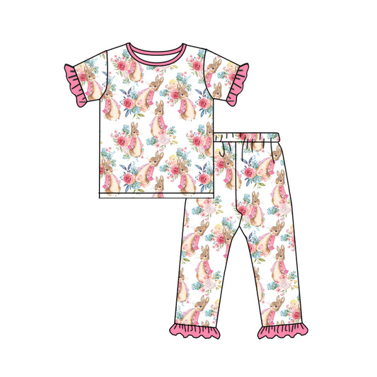 Baby Girls Toddler Easter Flowers Bunny Shirts Pants Pajamas Clothes Sets Preorder