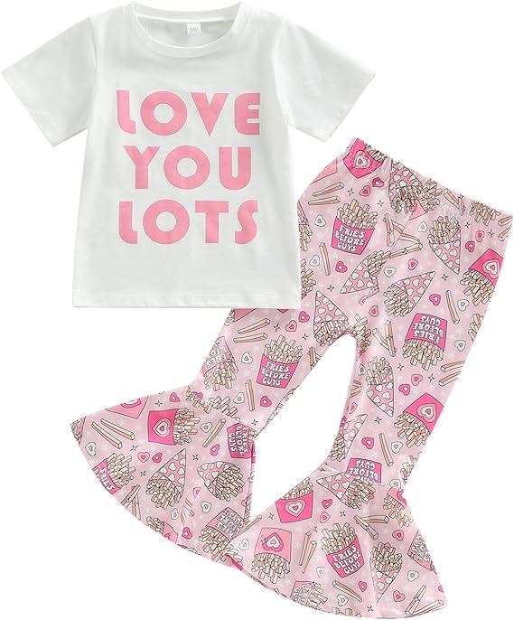 Baby Girls Valentines Love You Lots Shirt Chips Bell Pants Clothes Sets Preorder