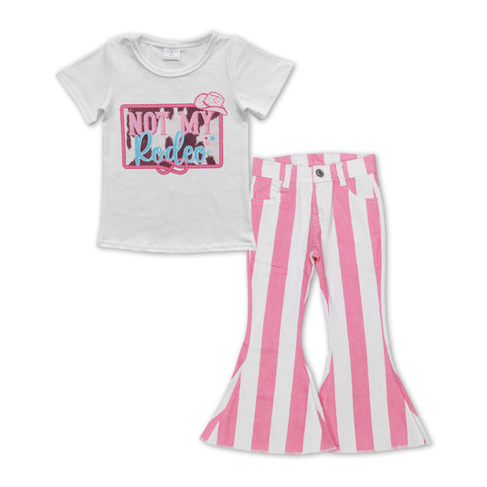 Baby Girls Not My Rodeo Tee Shirts Pink Stripes Bell Pants Clothes Sets
