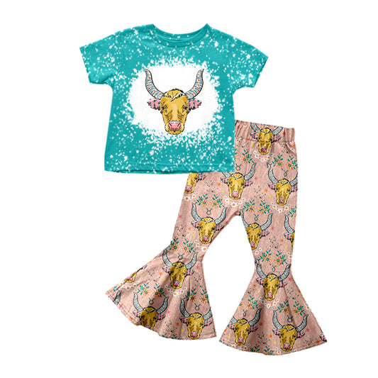 Baby Girls Western Cow Shirt Bell Bottom Pants Clothes Sets Preorder