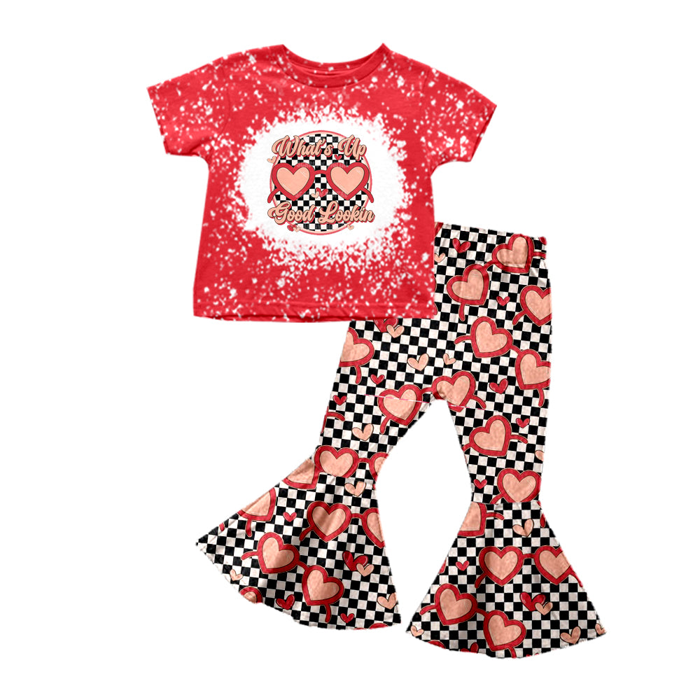 Baby Girls Valentines Glasses Shirts Flare Pants Outfits Clothing Sets Preorder