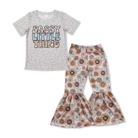 Baby Girls Sassy Little Thing Tee Tops Flowers Bell Pants Outfits Clothes Sets