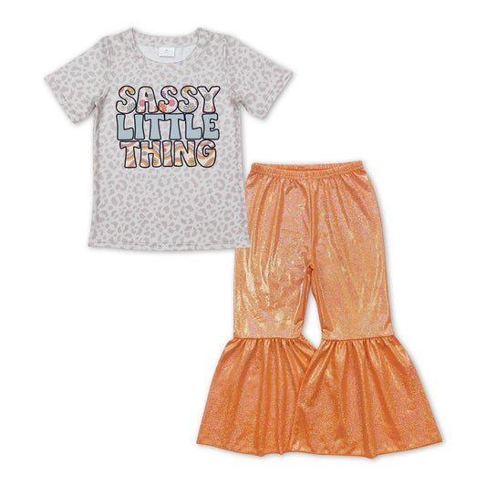 Baby Girls Sassy Little Thing Tee Tops Orange Bell Pants Outfits Clothes Sets