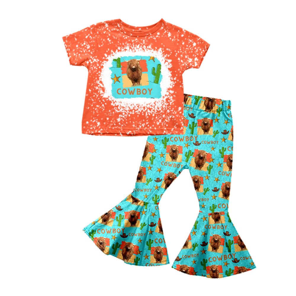 Baby Girls Toddler Cowboy Cactus Shirt Top Western Bell Pants Preorder