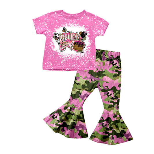 Baby Girls Camo Birthday Girl Shirts Bell Bottom Pants Clothes Sets Preorder