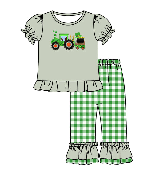 Baby Girls St Patrick Day Quatrefoil Top Ruffle Pants Clothes Sets Preorder