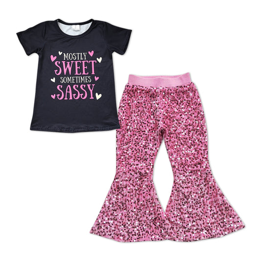 Baby Girls Mostly Sweet Sometimes Sassy Tee Sequin Pants Clothes Sets