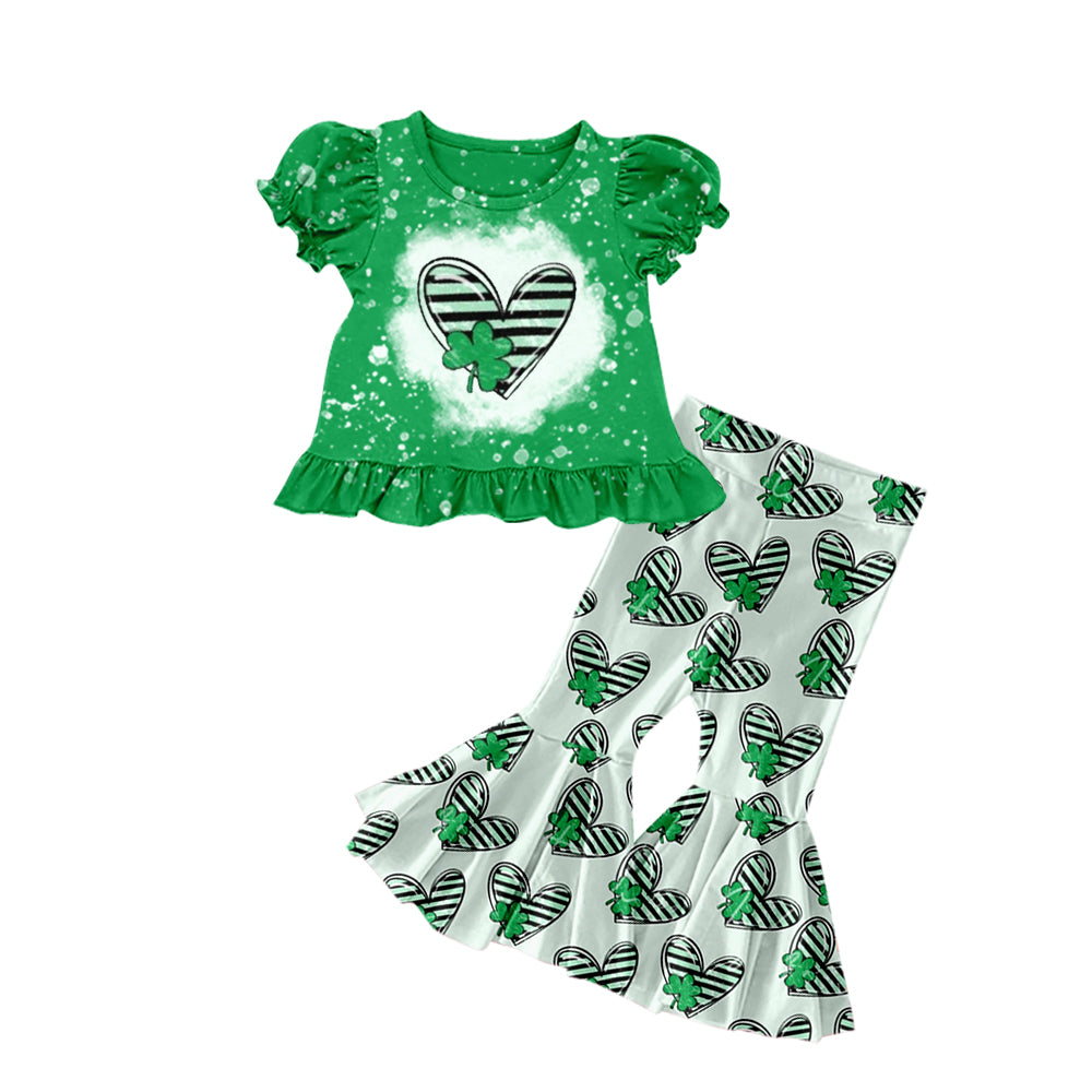 Baby Girls St Patrick Hearts Tee Top Bell Pants Clothes Sets Preorder