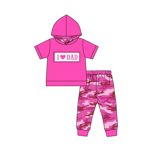 Baby Girls I Love Dad Hooded Tops Pink Camo Pants Clothes Sets Preorder