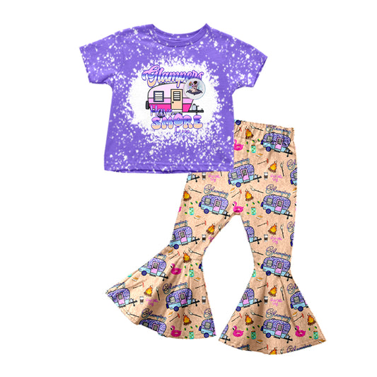 Baby Girls Camp Purple Tee Shirts Top Bell Bottom Pants Clothes Sets Preorder