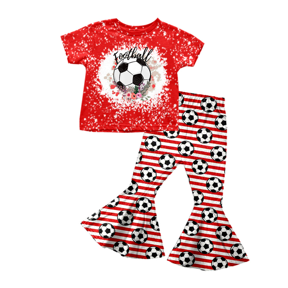 Baby Girls Football Short Sleeve Top Stripes Bell Bottom Pants Clothes Sets Preorder