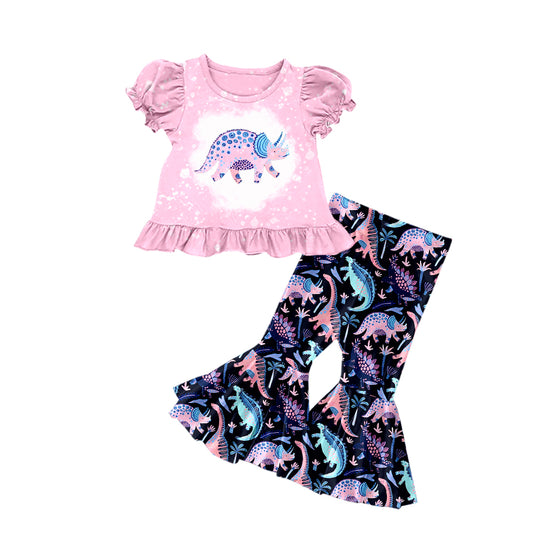 Baby Girls Dinosaur Pink Tee Top Bell Pants Outfits Sets Preorder