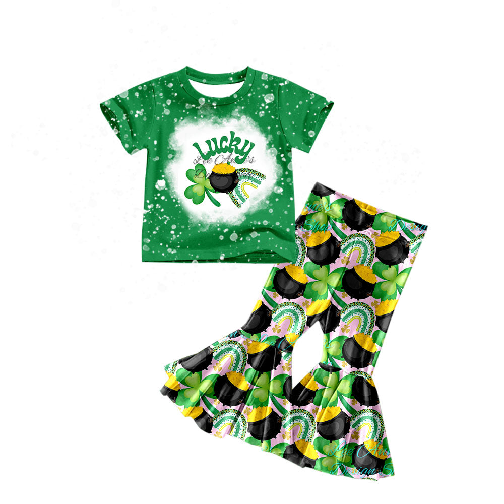 Baby Girls Lucky St Patrick Day Tee Top Bell Pants Outfits Sets Preorder