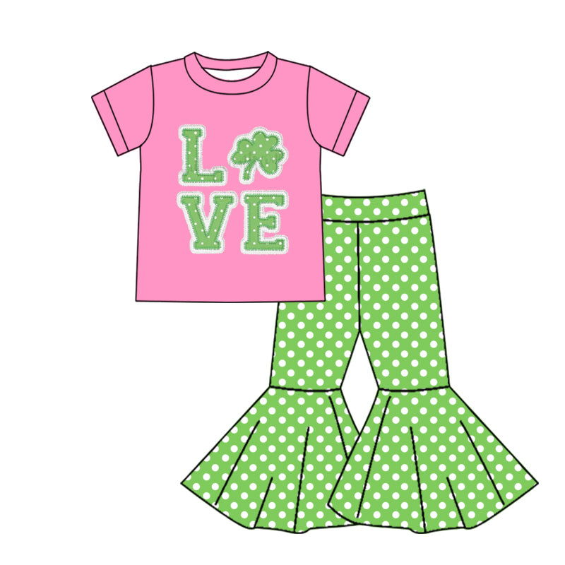 Baby Girls Love St Patrick Day Shirts Bell Pants Outfits Clothes Sets Preorder