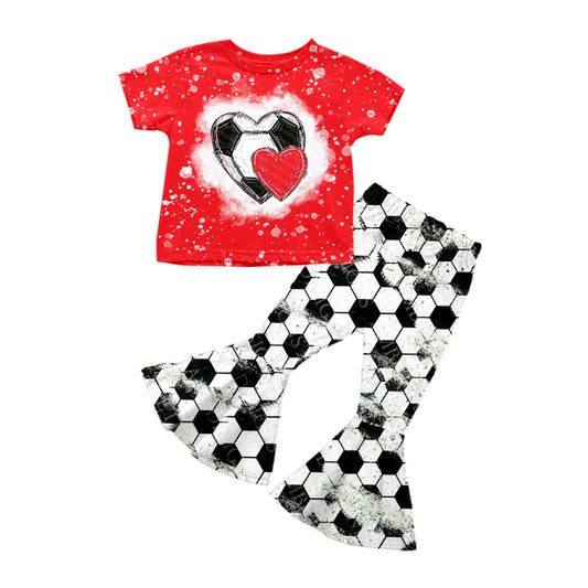 Baby Girls Soccer Red Tee Top Bell Bottom Pants Outfits Clothes Sets Preorder