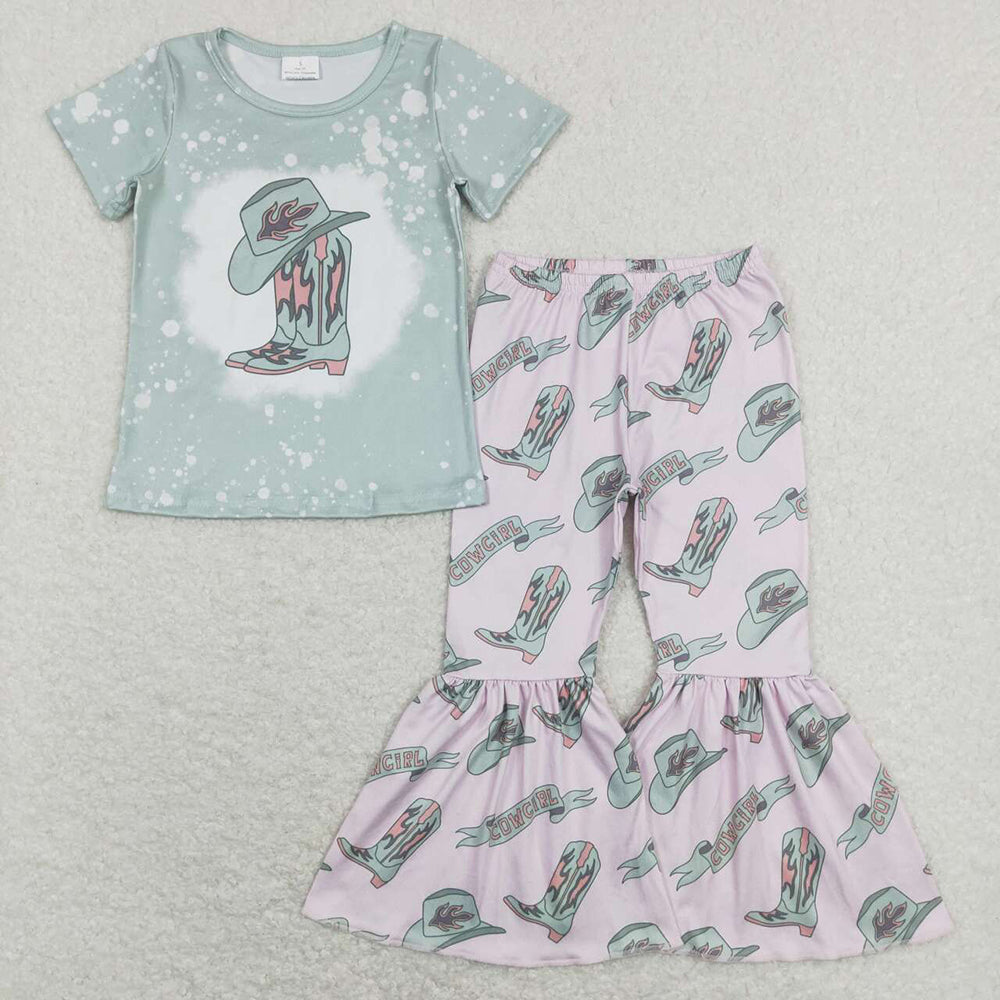 Sibling Baby Girls Western Shirts Bell Bottom Pants Outfits Sets