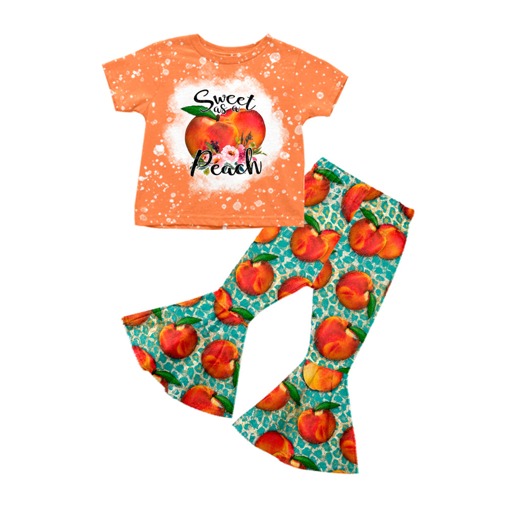 Baby Girls Sweet Peach Tee Shirt Top Bell Pants Clothes Sets Preorder